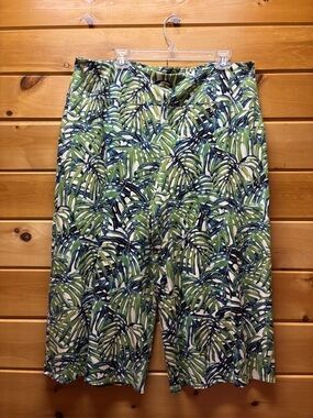 J. Jill Green & Blue Tropical Print Cropped Pants